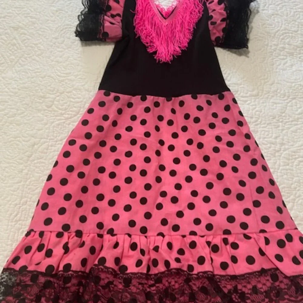 From Spain - Spanish Flamenco Dress Costume Hot Pink & Black Size 8 (Kids)